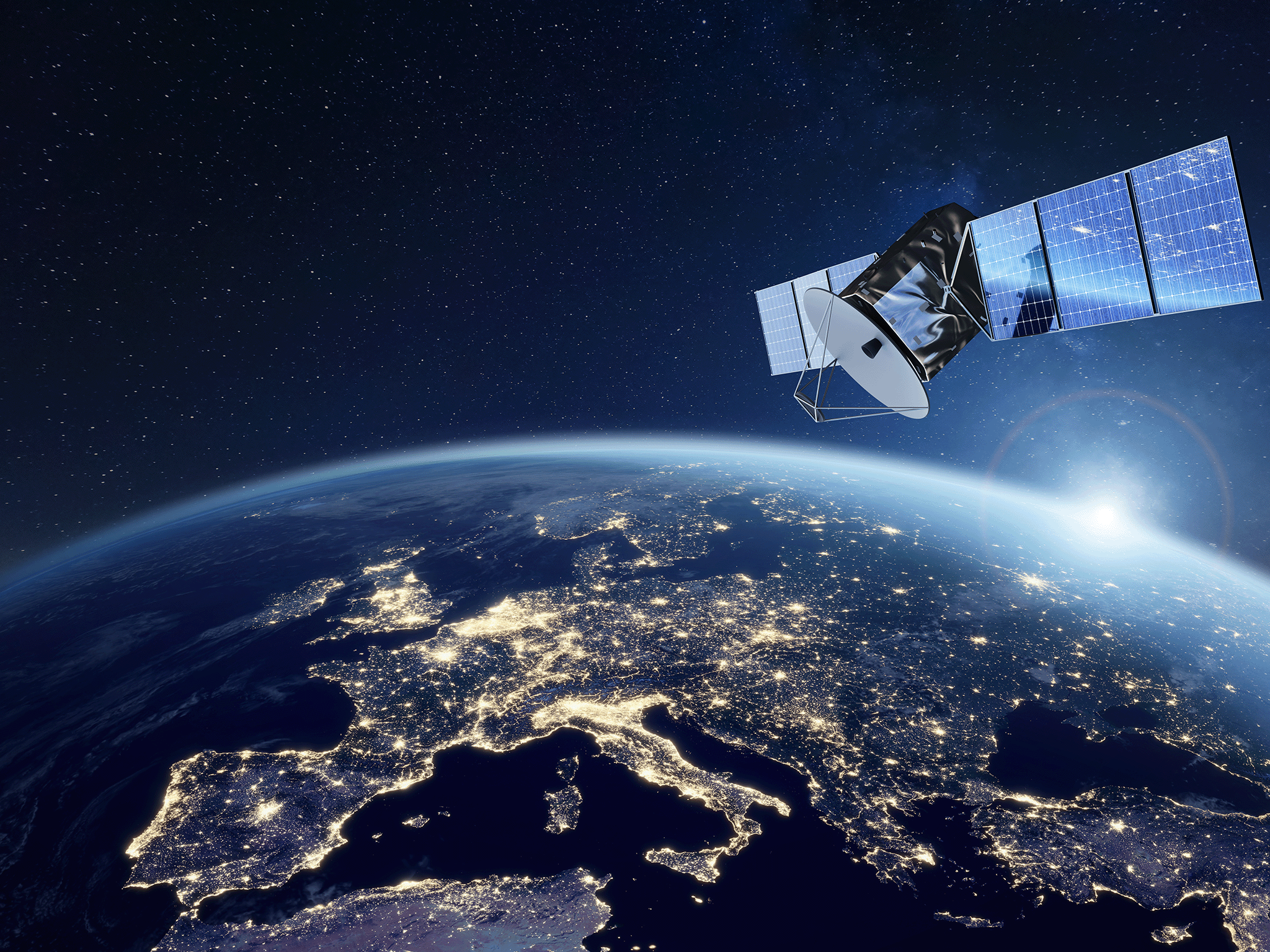 Satellit fliegt über Erde 