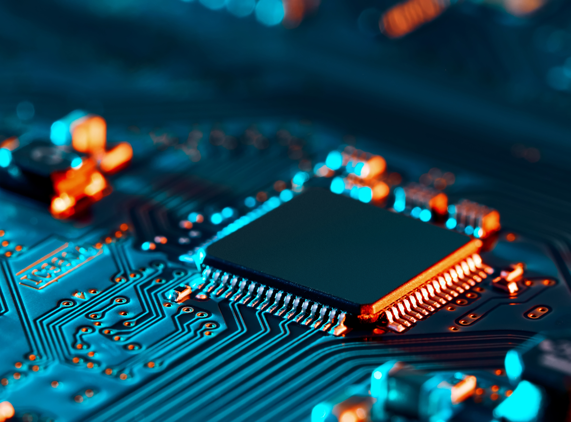 Electronic circuit board close up.